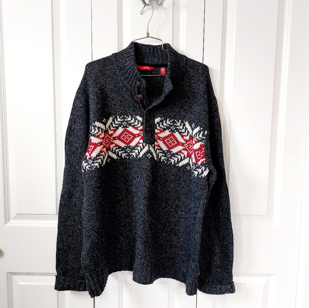 Christmas Nordic Fairisle Quarter Zip Mens Sweater size‎ XL Izod